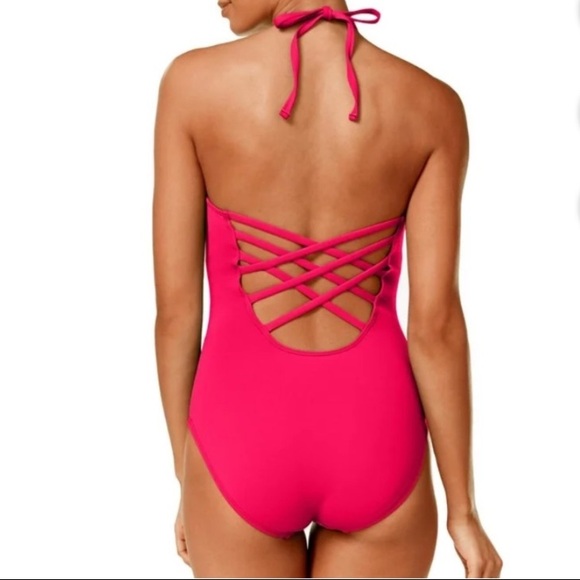 La Blanca Island Goddess Cross Back Tummy Control Swimsuit Barbiecore